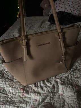 Michael Kors Nude/Tan Saffiano Leather Tote with Gold Hardware